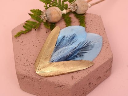 Feather Hair Clip in Sky Blue and Gold | Royal Blue Feather Fascinator | Feather Headpiece | Bridal Hair Clip | Bridesmaids