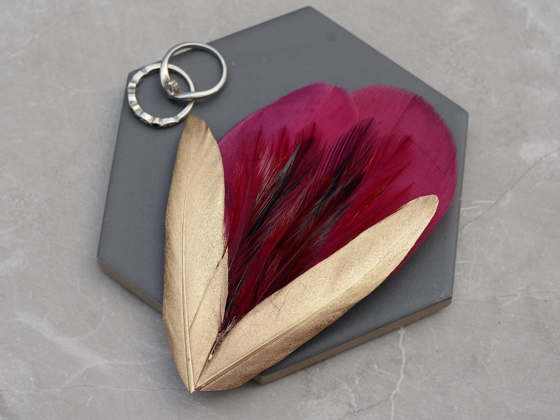 Feather Hair Clip Burgundy and Gold | Claret Feather Fascinator | Feather Headpiece | Bridal Hair Clip | Bridal Headpiece | Bridesmaids