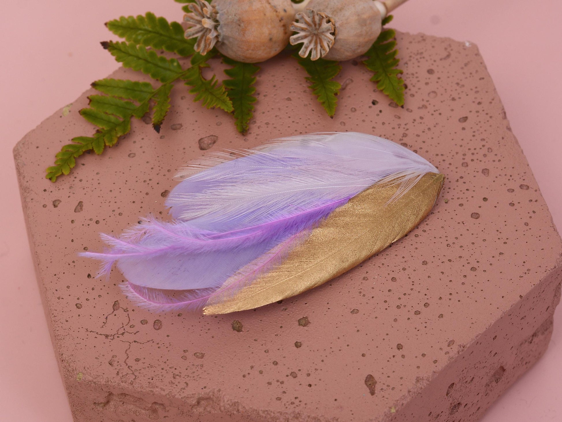 Lavender Purple and Gold Small Feather Hair Clip | Purple Feather Hair Clip | Feather Headpiece | Wedding Fascinator