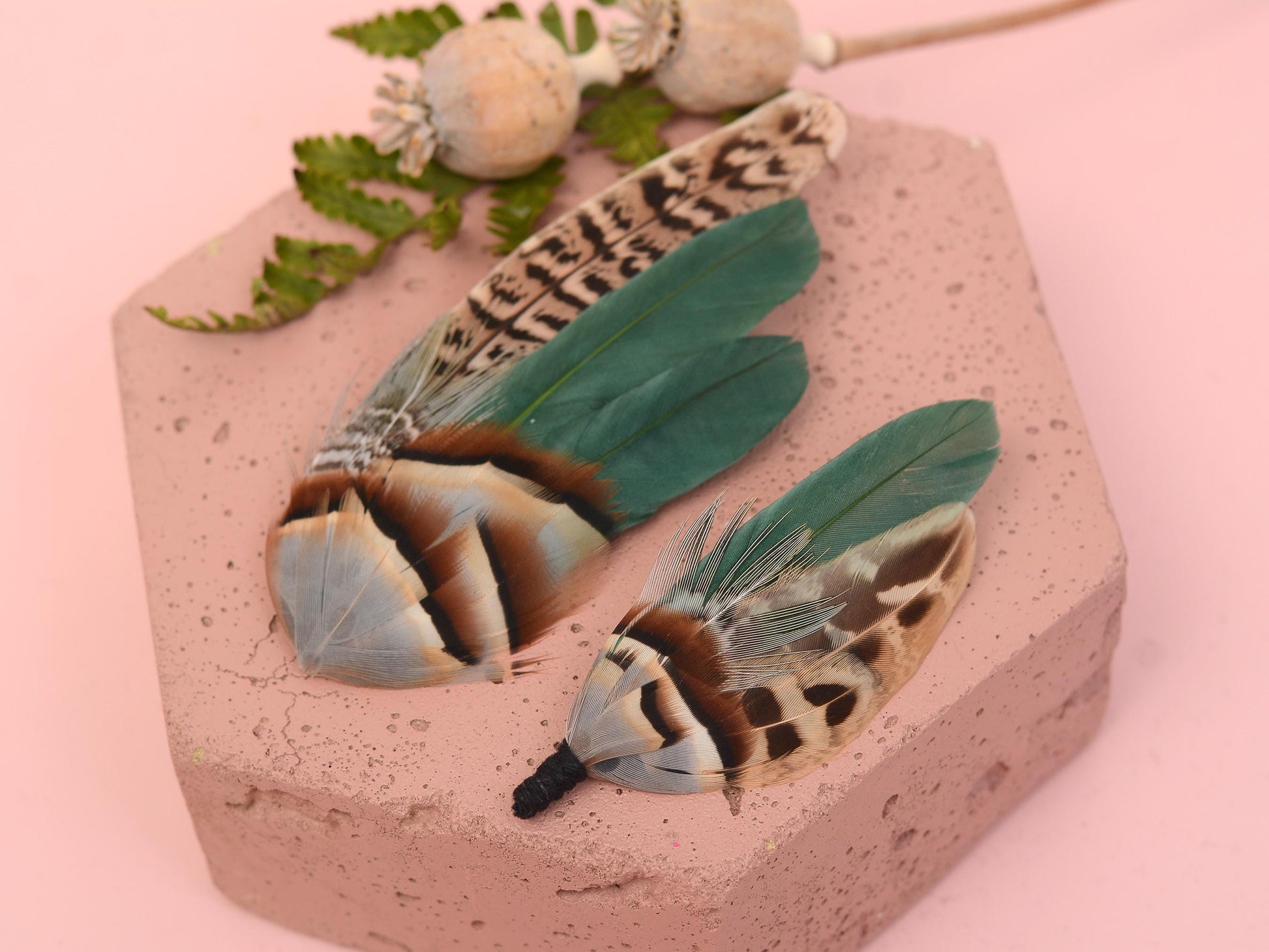 Green Partridge and Pheasant Feather Hair Clip / Boutonniere Set | Pheasant Feather Fascinator | Bridesmaid Hair Clip