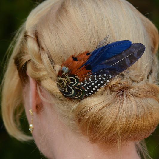 Navy Blue Feather Hair Clip, Feather Fascinator