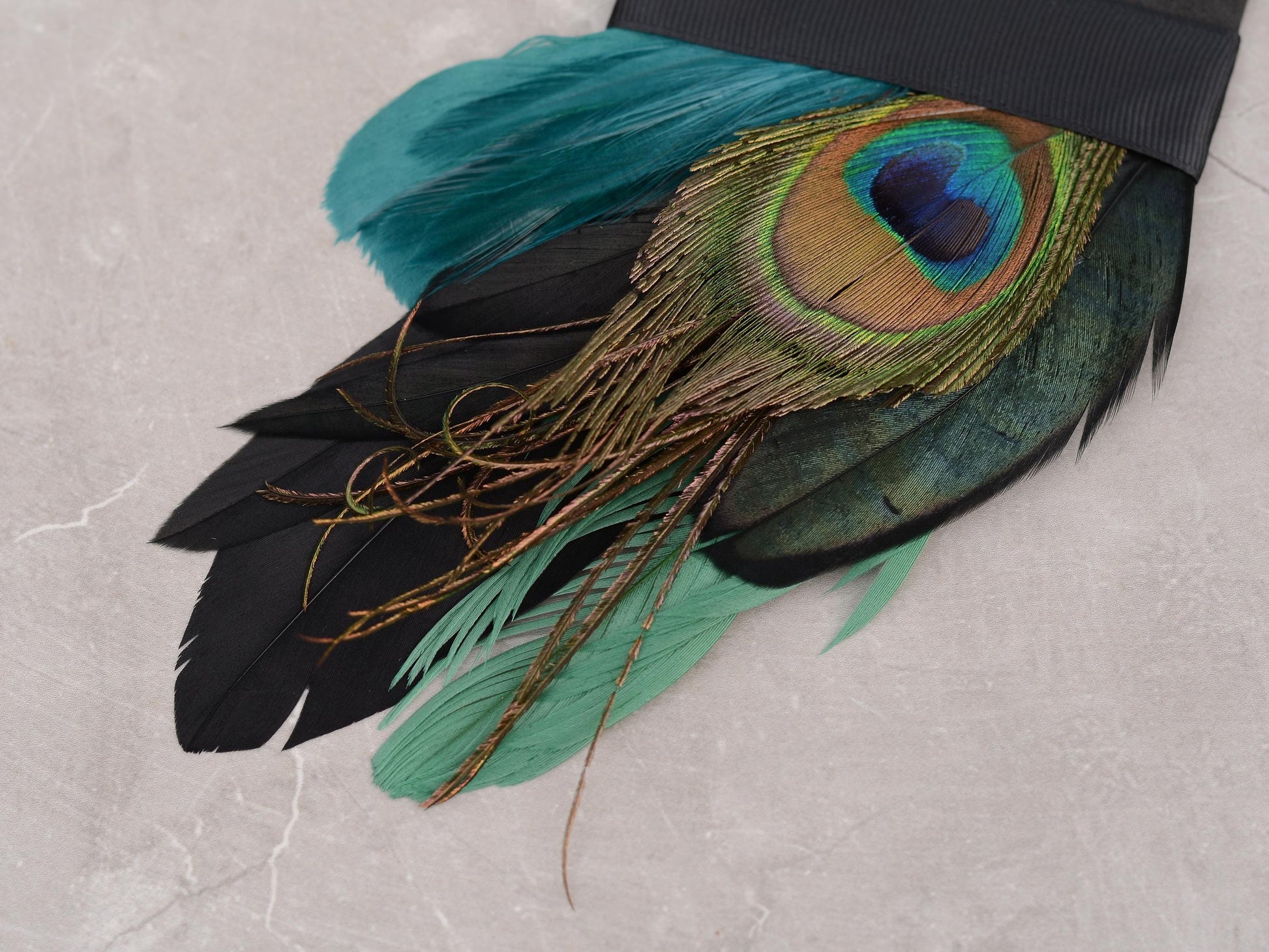 Shades of Green and Black Peacock Feather Pocket Square No.221 | Suit Accessory | Feather Neck Tie | Grooms Outfit
