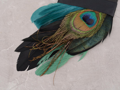 Shades of Green and Black Peacock Feather Pocket Square No.221 | Suit Accessory | Feather Neck Tie | Grooms Outfit