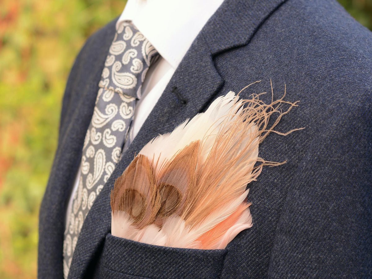 Ivory and Blush Pink Feather Pocket Square No.144 | Suit Accessory | Feather Neck Tie | Grooms Outfit | Groomsmen Gift | Wedding