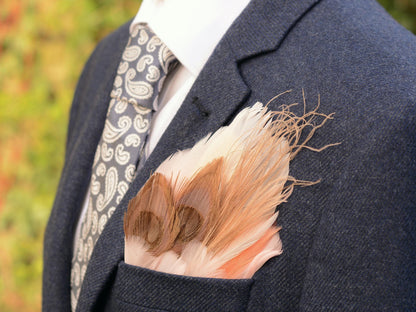 Ivory and Blush Pink Feather Pocket Square No.144 | Suit Accessory | Feather Neck Tie | Grooms Outfit | Groomsmen Gift | Wedding