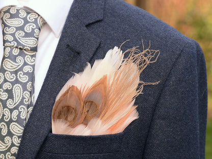 Ivory and Blush Pink Feather Pocket Square No.144 | Suit Accessory | Feather Neck Tie | Grooms Outfit | Groomsmen Gift | Wedding