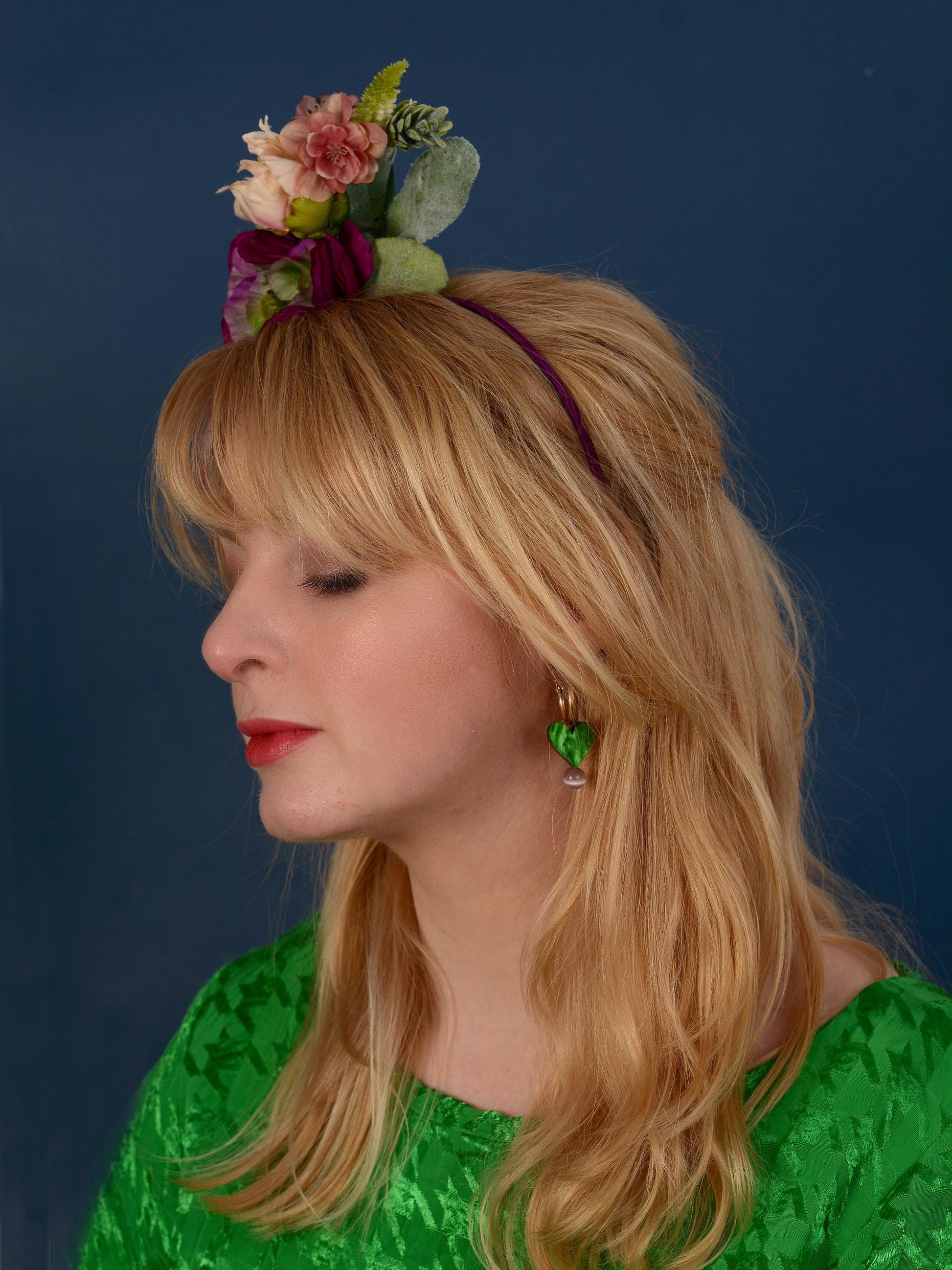 Sculptural Plum and Peach Flower Headpiece | Flower Crown | Flower Headband | Wedding Headpiece | Races Headpiece