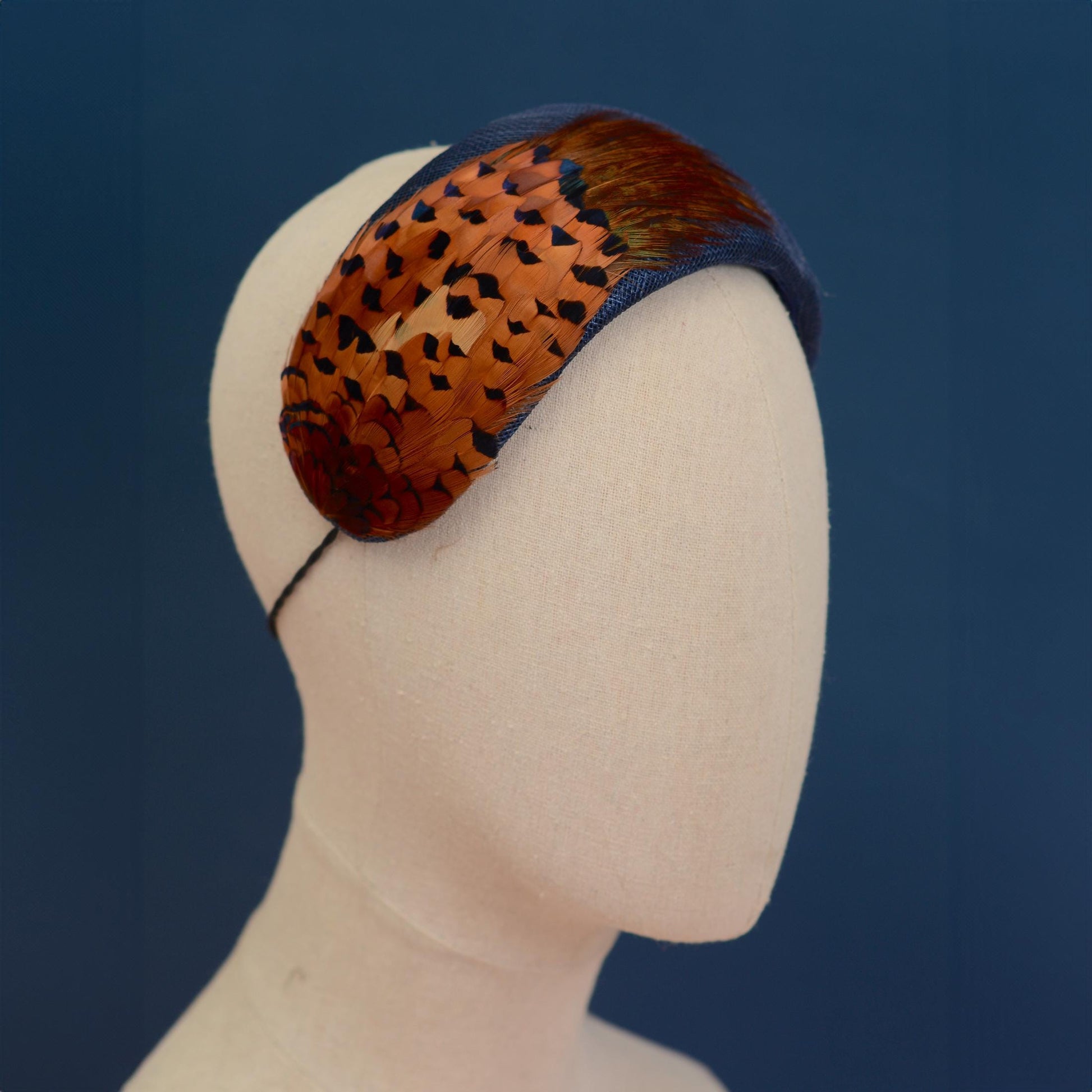 Navy Blue and Copper Pheasant Feather Bandeau Headband Fascinator | Pheasant Feather Hat | Wedding Fascinator