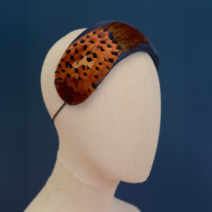 Navy Blue and Copper Pheasant Feather Bandeau Headband Fascinator | Pheasant Feather Hat | Wedding Fascinator