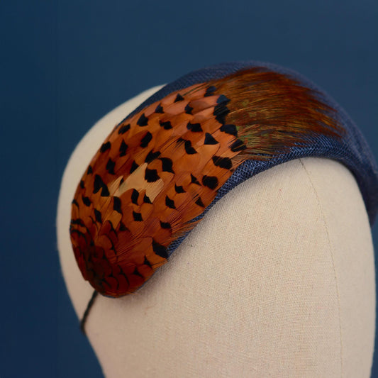 Navy Blue and Copper Pheasant Feather Bandeau Headband Fascinator | Pheasant Feather Hat | Wedding Fascinator