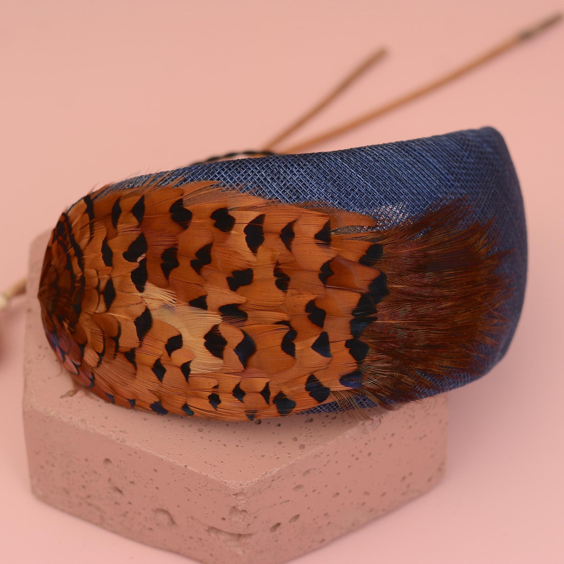 Navy Blue and Copper Pheasant Feather Bandeau Headband Fascinator | Pheasant Feather Hat | Wedding Fascinator