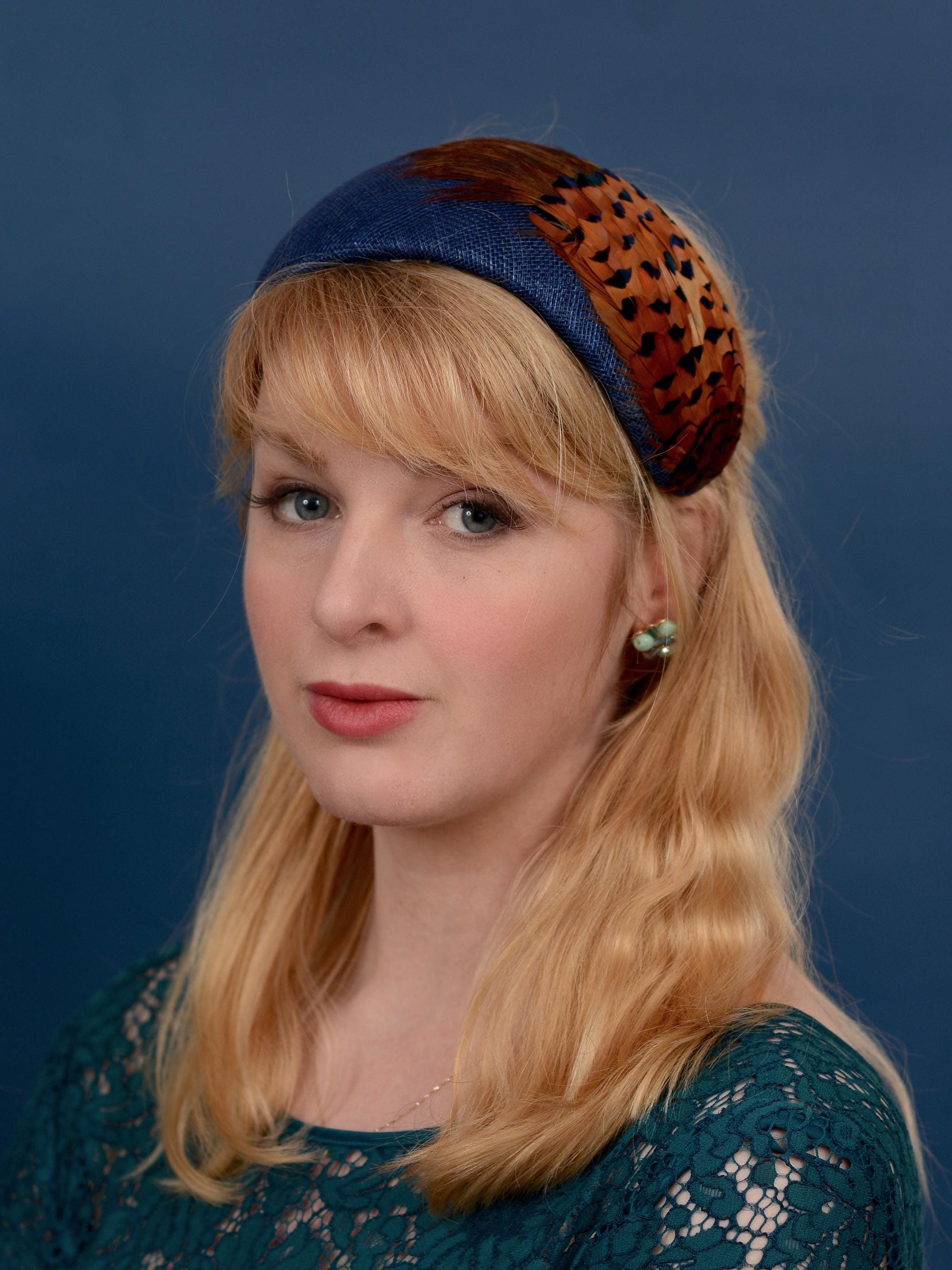 Navy Blue and Copper Pheasant Feather Bandeau Headband Fascinator | Pheasant Feather Hat | Wedding Fascinator