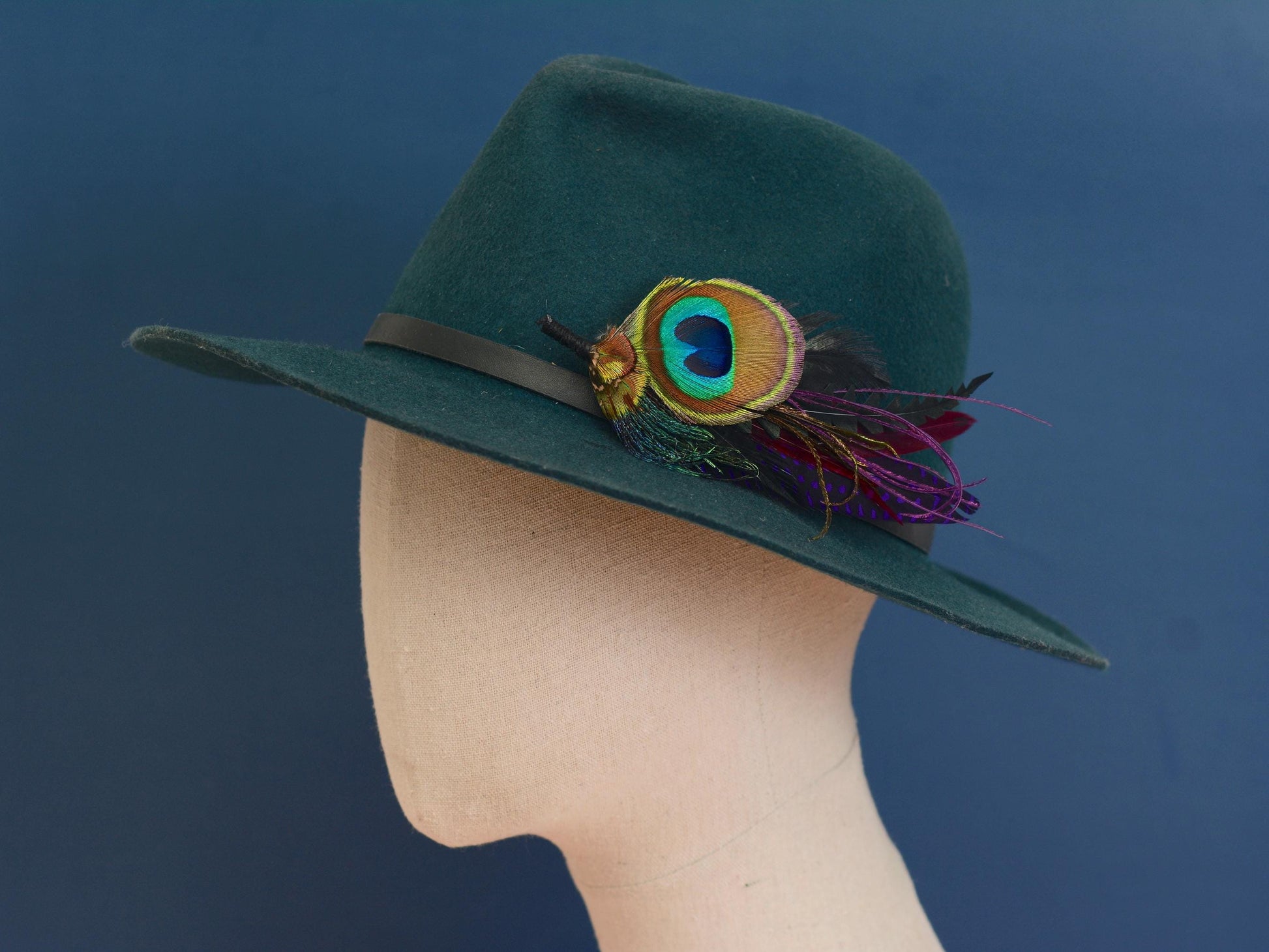 Purple and Peacock Feather Boutonniere No.325 | Feather Hat Pin