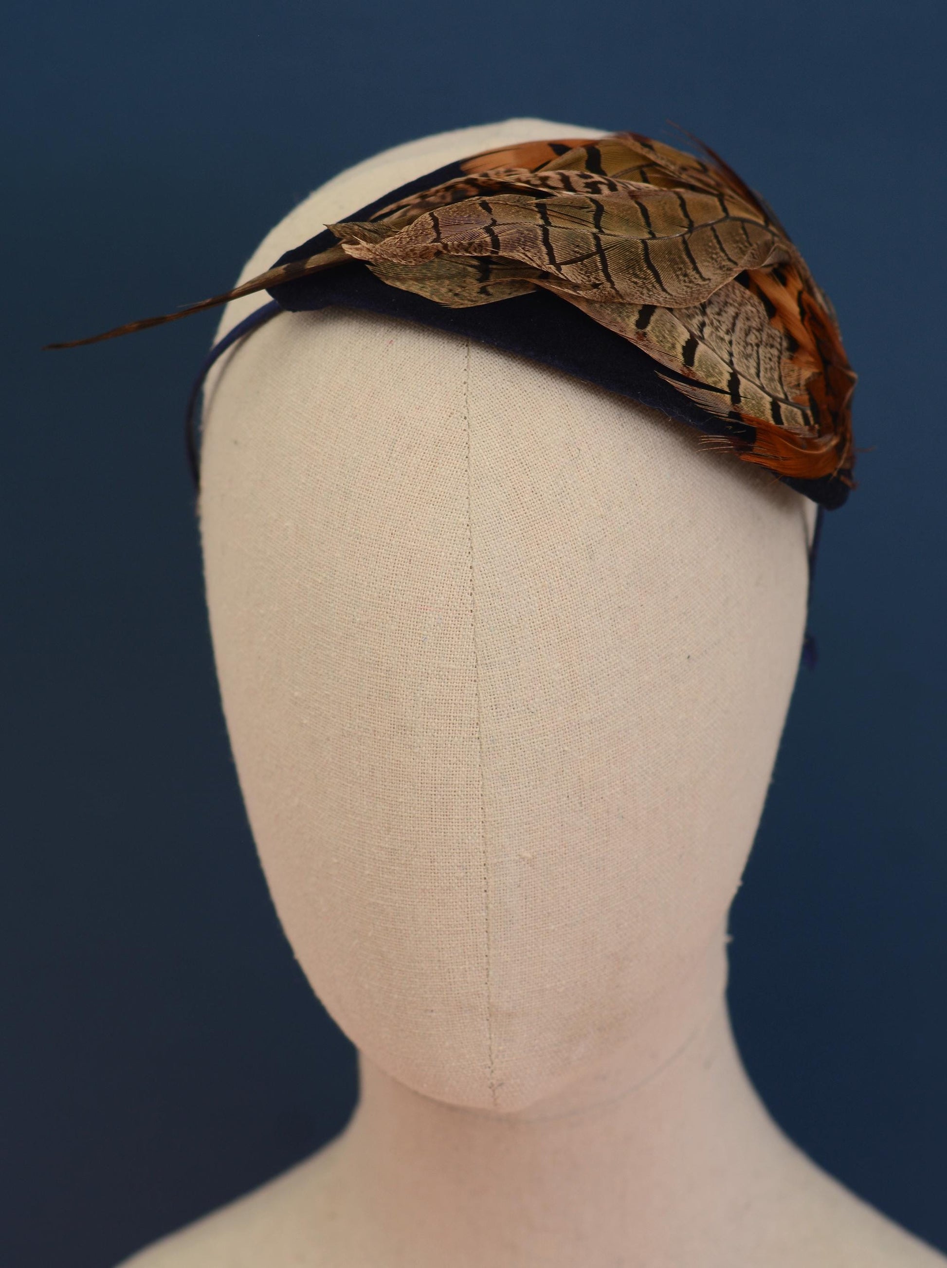 Face Hugger Feather Fascinator in Black Silk and Black Pheasant Feathers | Black Feather Hat | Wedding Fascinator