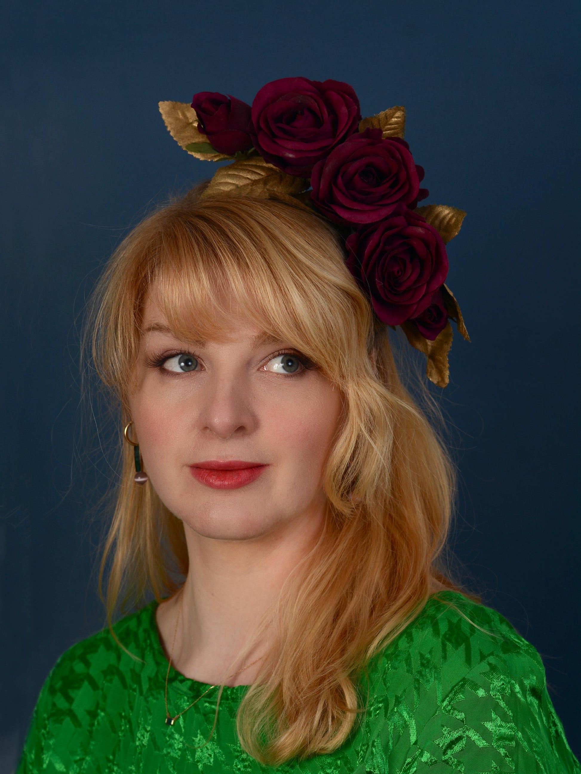 Plum Purple and Gold Floating Roses Headpiece | Flower Headband | Flower Fascinator | Bridal Headpiece | Wedding Headpiece | Races Headpiece