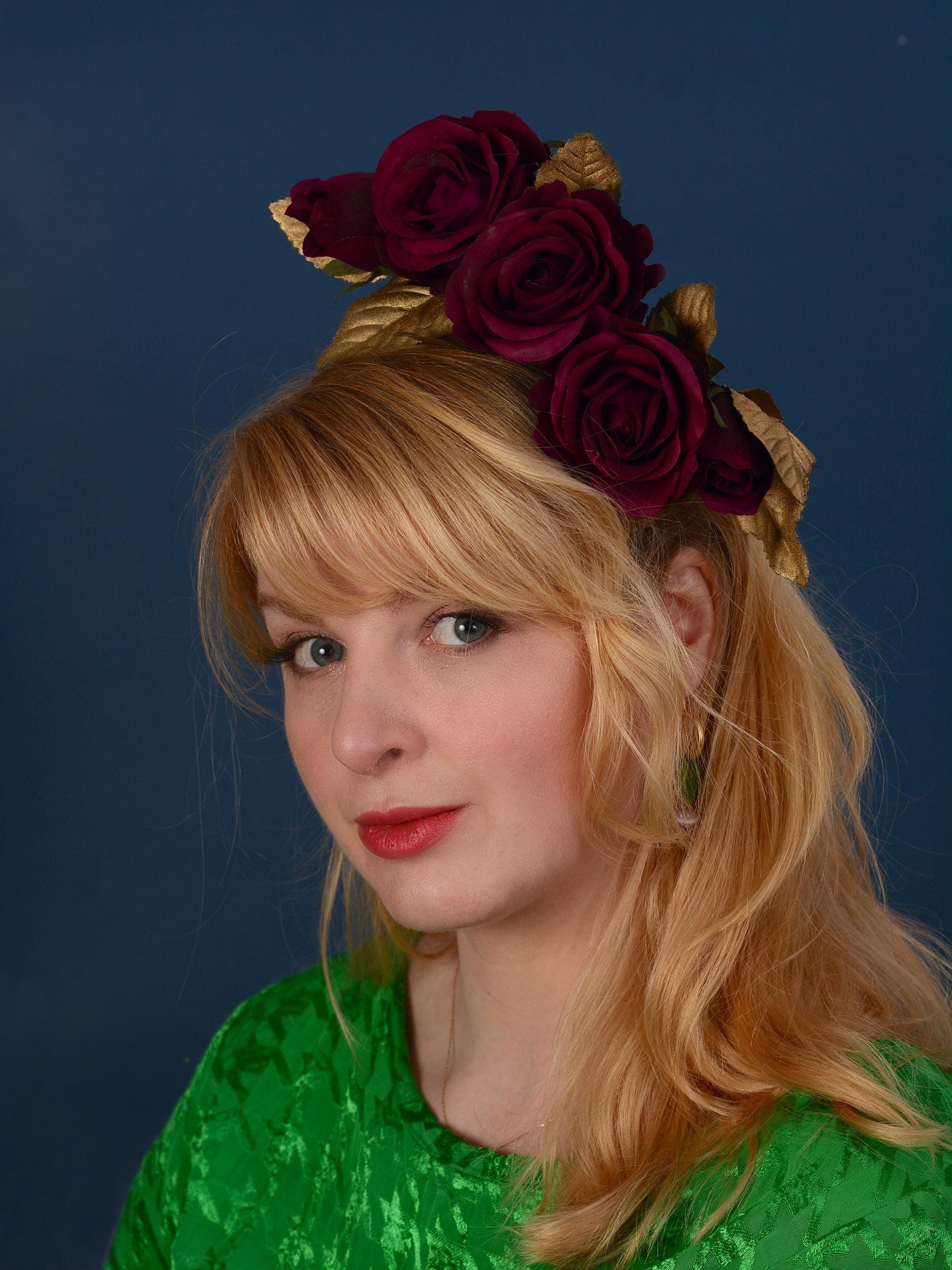 Plum Purple and Gold Floating Roses Headpiece | Flower Headband | Flower Fascinator | Bridal Headpiece | Wedding Headpiece | Races Headpiece