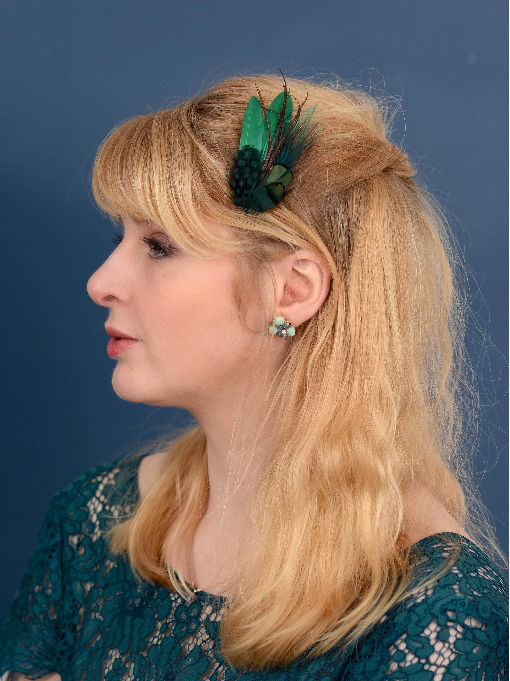 Small Green Feather Hair Clip | Pheasant Feather Hair Clip | Feather Fascinator | Bridal | Bridesmaid Hair Clip | Wedding Fascinator