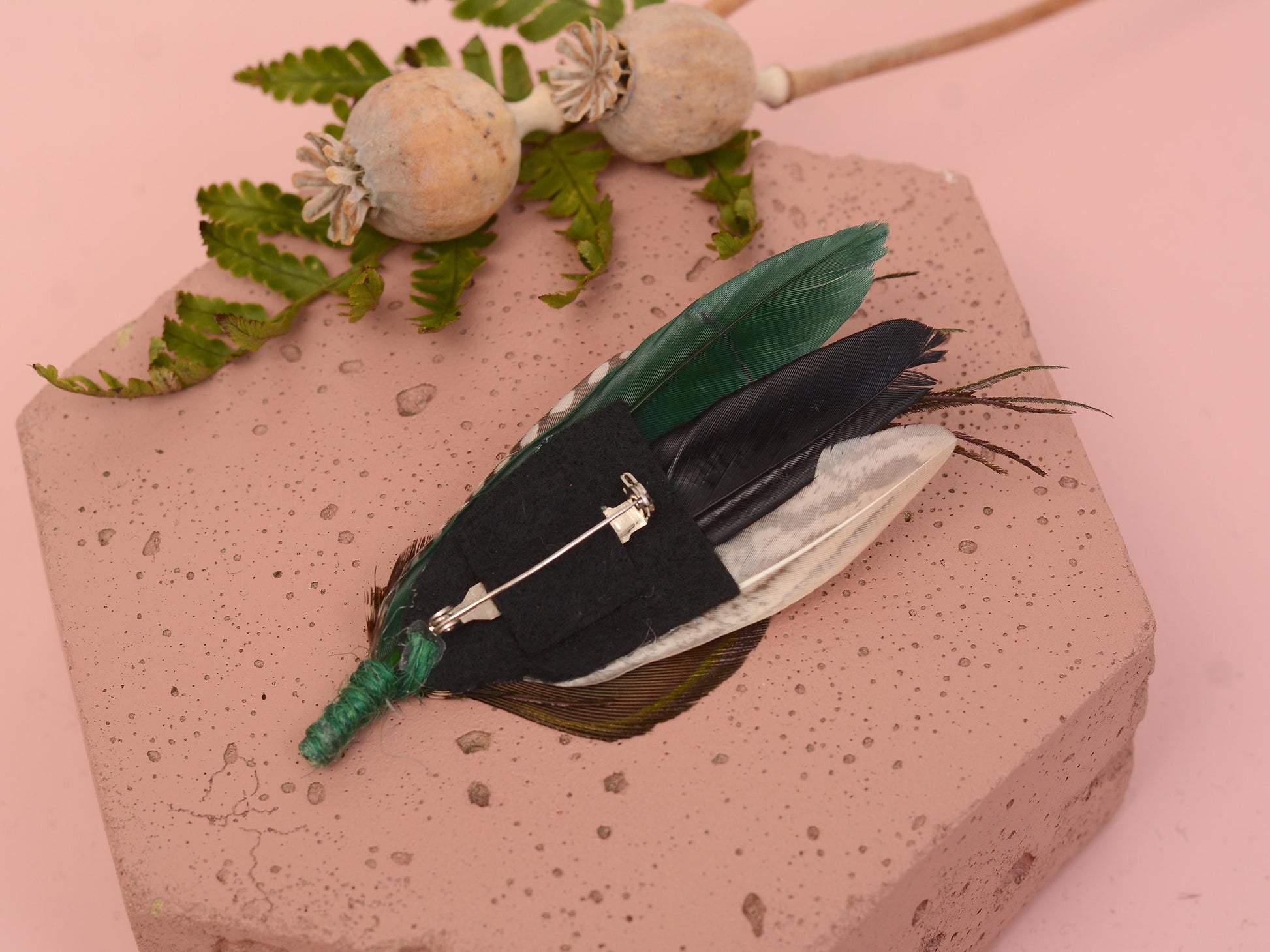 Peacock and Teal Feather Pin Small No.180 | Unique Peacock Feather Boutonniere | Pheasant Feather Brooch