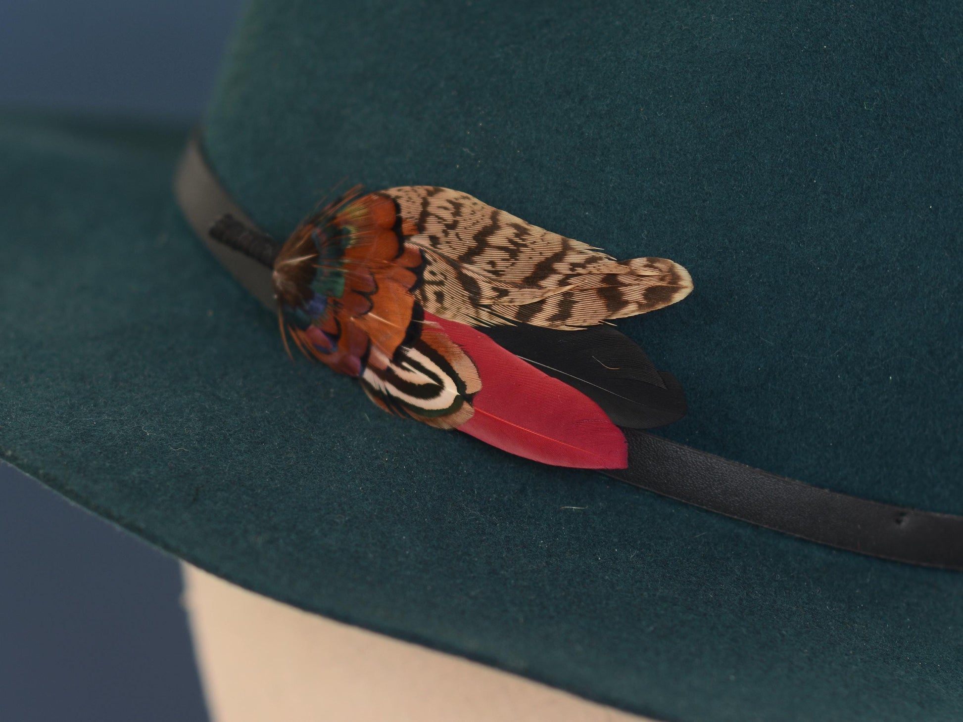 Burgundy, Black and Copper Pheasant Feather Lapel Pin / Hat Pin Small no.172 | Duck Feather Boutonniere | Pheasant Feather Brooch