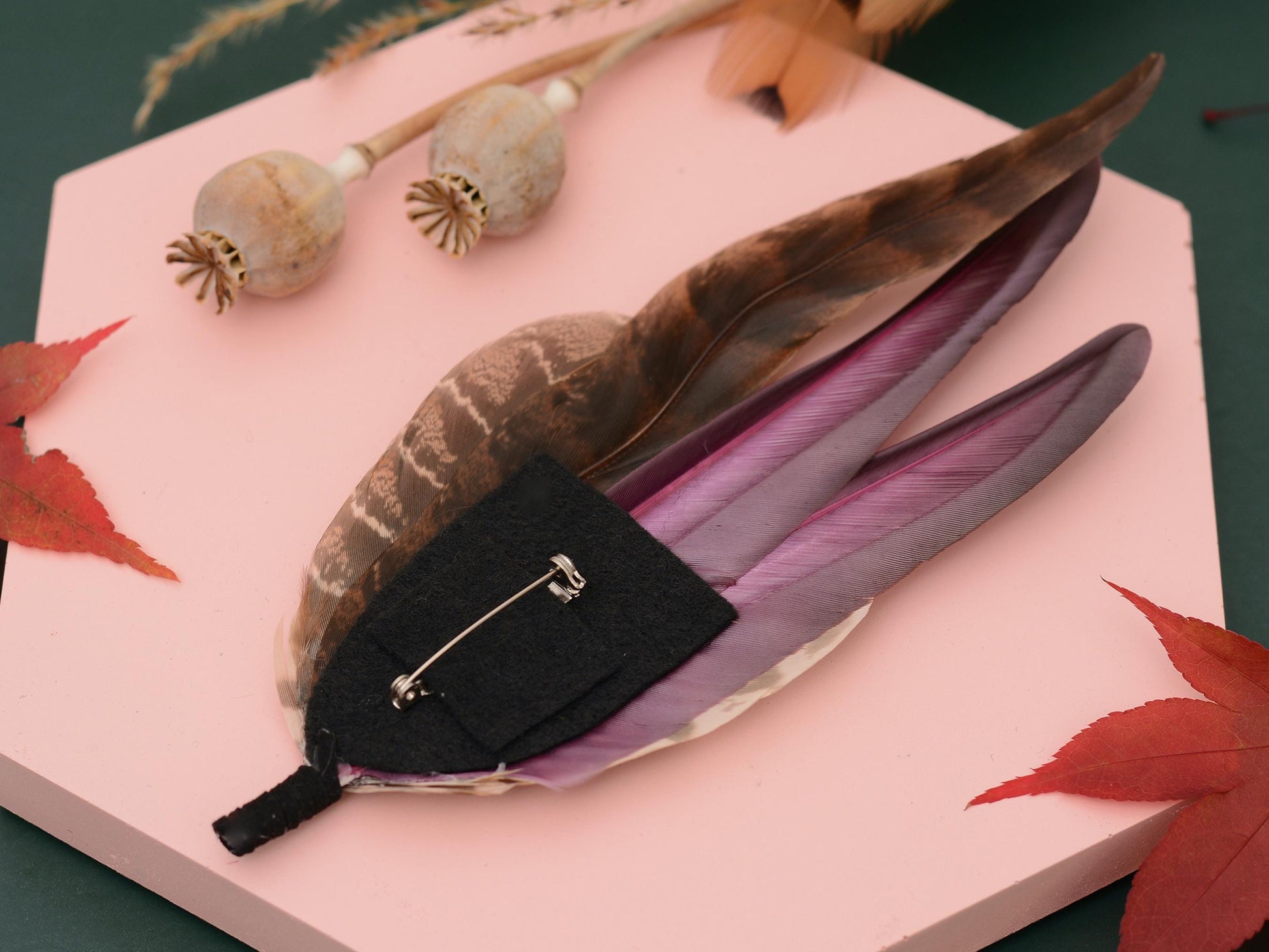 Large Pheasant Feather Hat Pin in Purple No.312 | Unique Pheasant Feather Boutonniere | Large Feather Brooch