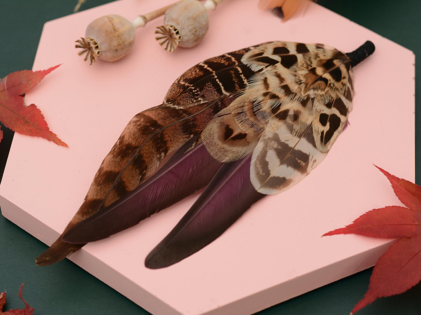 Large Pheasant Feather Hat Pin in Purple No.312 | Unique Pheasant Feather Boutonniere | Large Feather Brooch