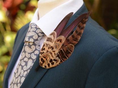 Large Pheasant Feather Hat Pin in Purple No.312 | Unique Pheasant Feather Boutonniere | Large Feather Brooch