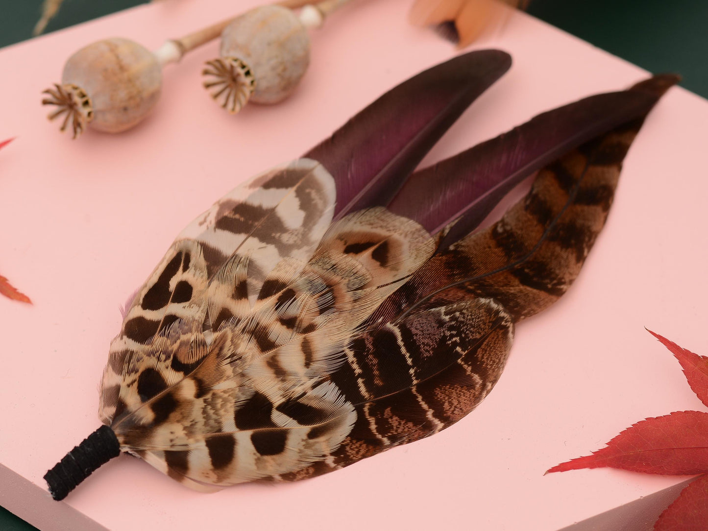 Large Pheasant Feather Hat Pin in Purple No.312 | Unique Pheasant Feather Boutonniere | Large Feather Brooch