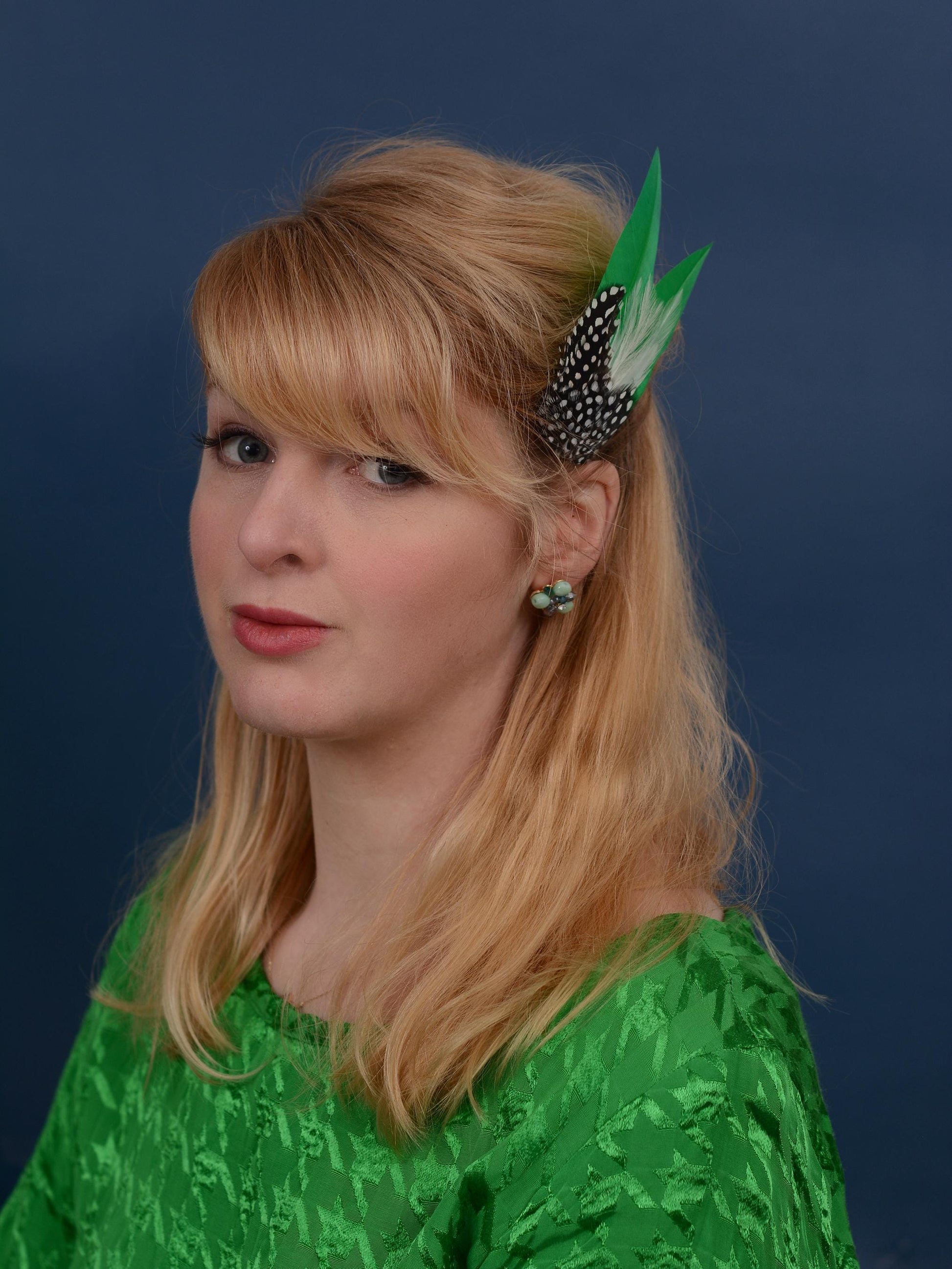 Emerald Green Polka Dot Feather Hair Clip, Green Feather Fascinator