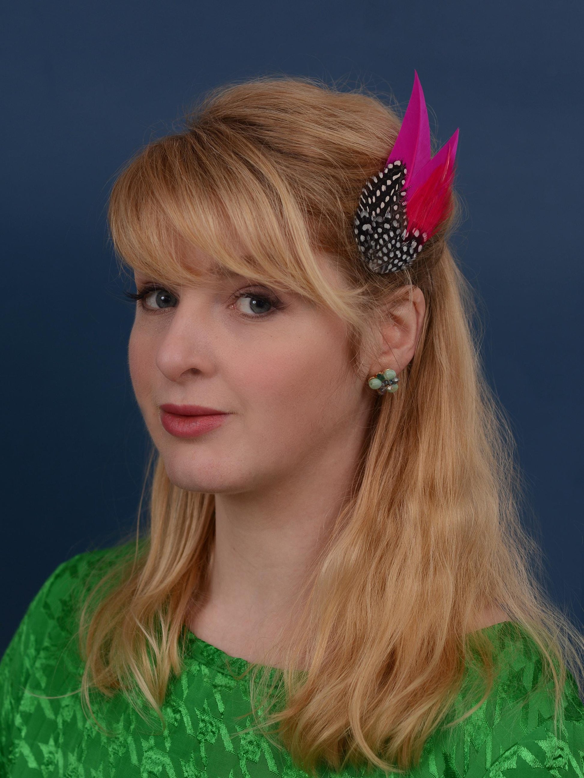 Hot Pink Feather Hair Clip with Polka Dots | Magenta Pink Feather Fascinator | Wedding Fascinator