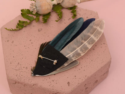 Green and Navy Peacock Feather Hat Pin / Lapel Pin No.158 | Unique Peacock Feather Boutonniere | Peacock Feather Brooch