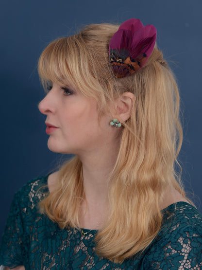 Plum and Copper Pheasant Feather Hair Clip No.20, Feather Fascinator, Wedding Hair Clip