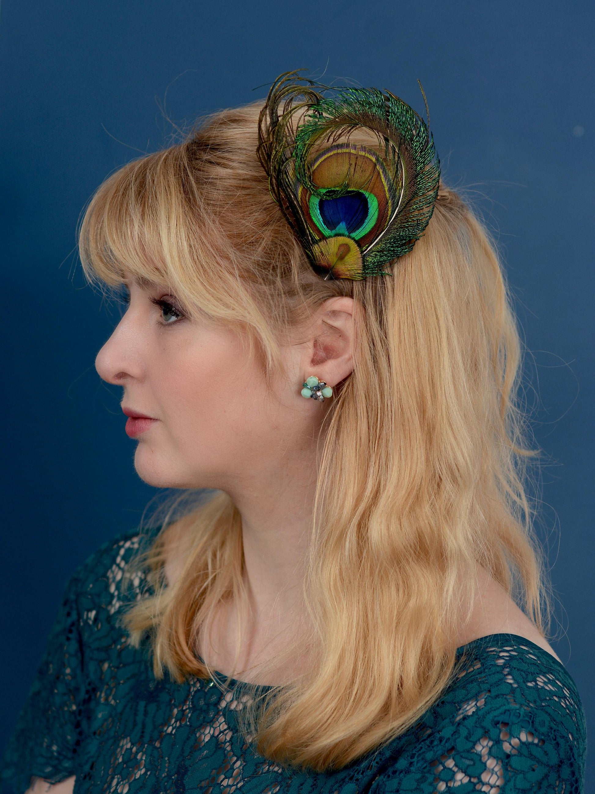Peacock Feather Hair Clip | Peacock Feather Fascinator | Peacock Feather Headpiece | Wedding Fascinator | Green Feather Fascinator