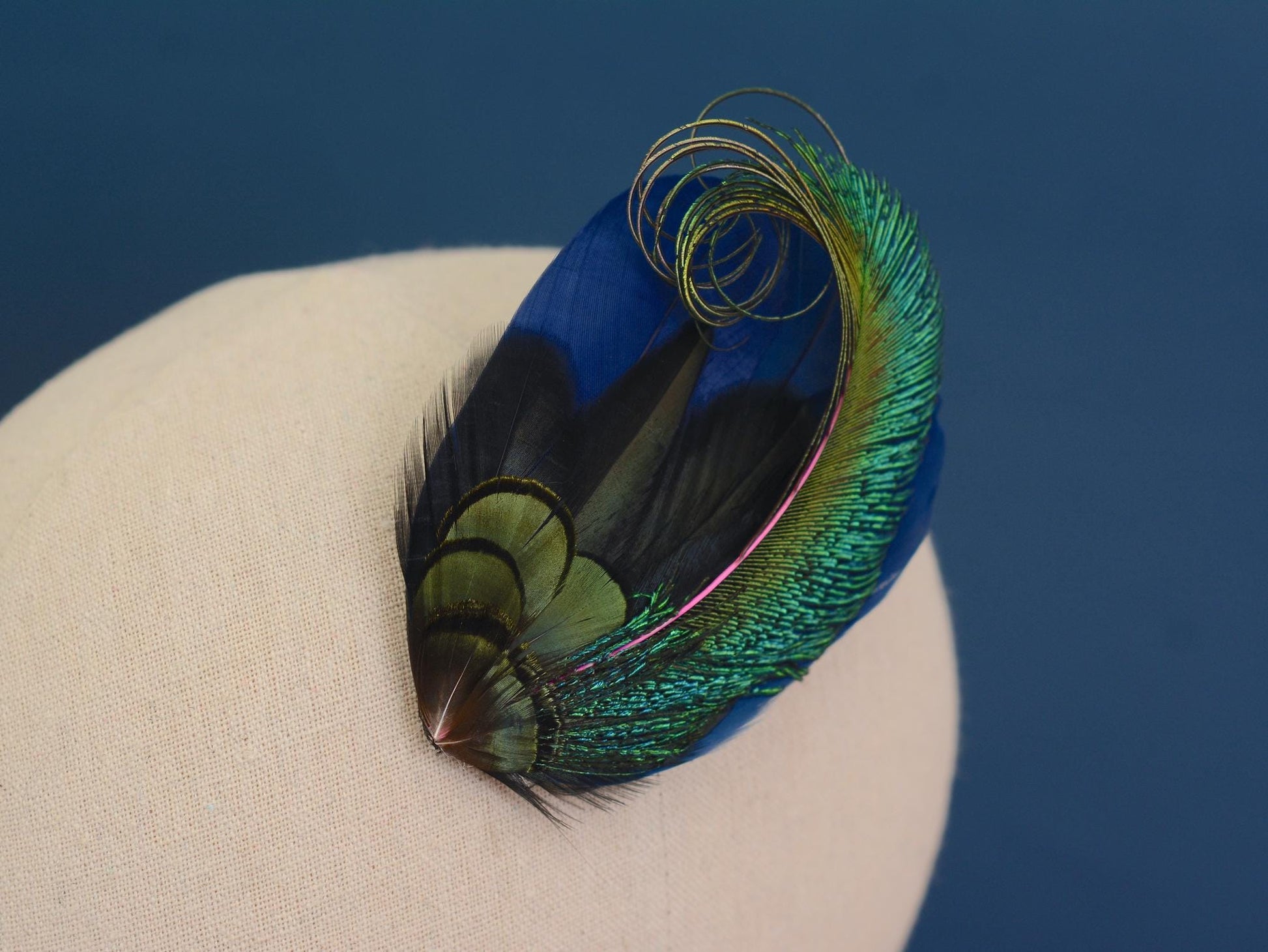 Navy Blue and Peacock Feather Hair Clip No.89 | Peacock Feather Fascinator | Peacock Feather Headpiece | Bridesmaid Hair Clip | Wedding