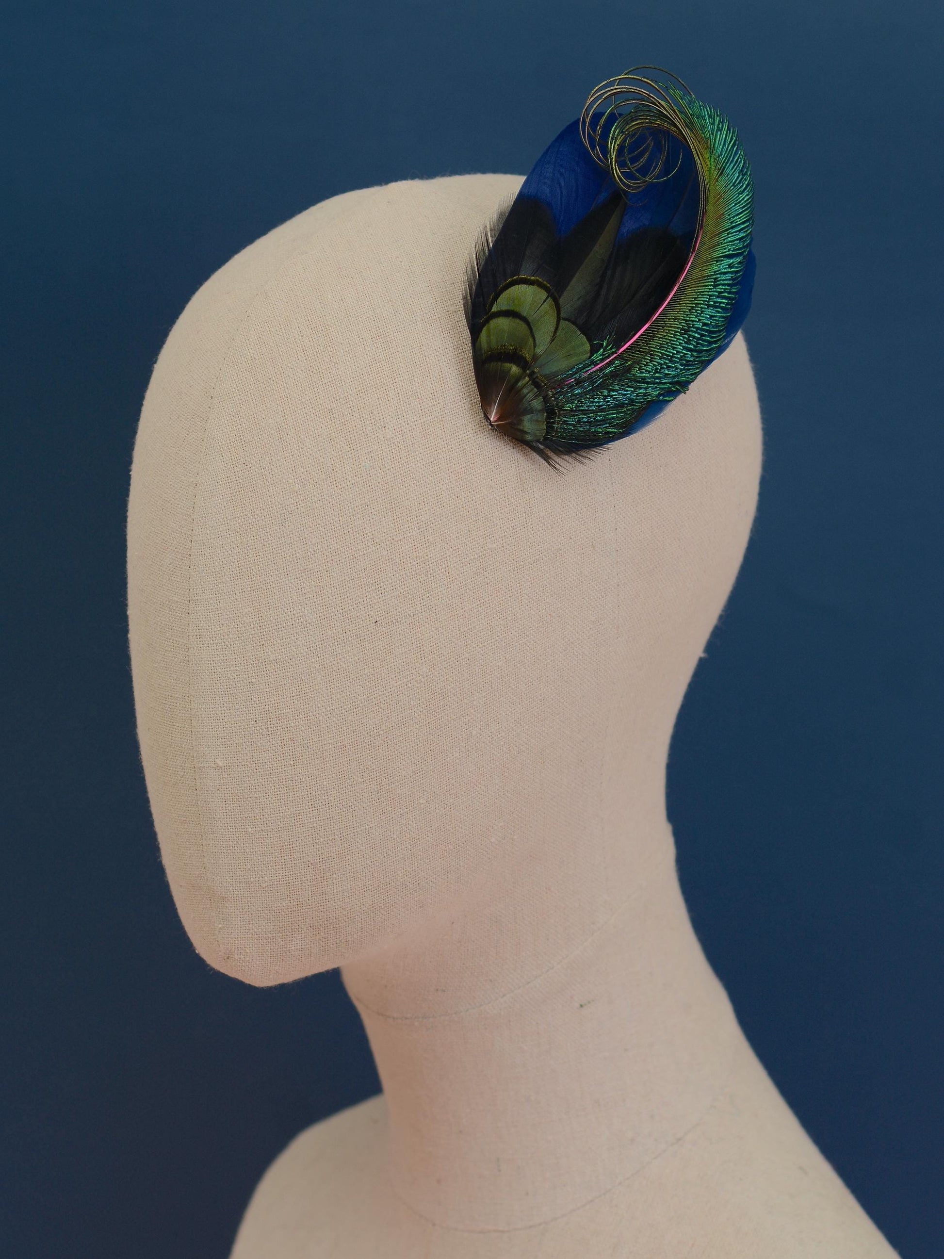 Navy Blue and Peacock Feather Hair Clip No.89 | Peacock Feather Fascinator | Peacock Feather Headpiece | Bridesmaid Hair Clip | Wedding