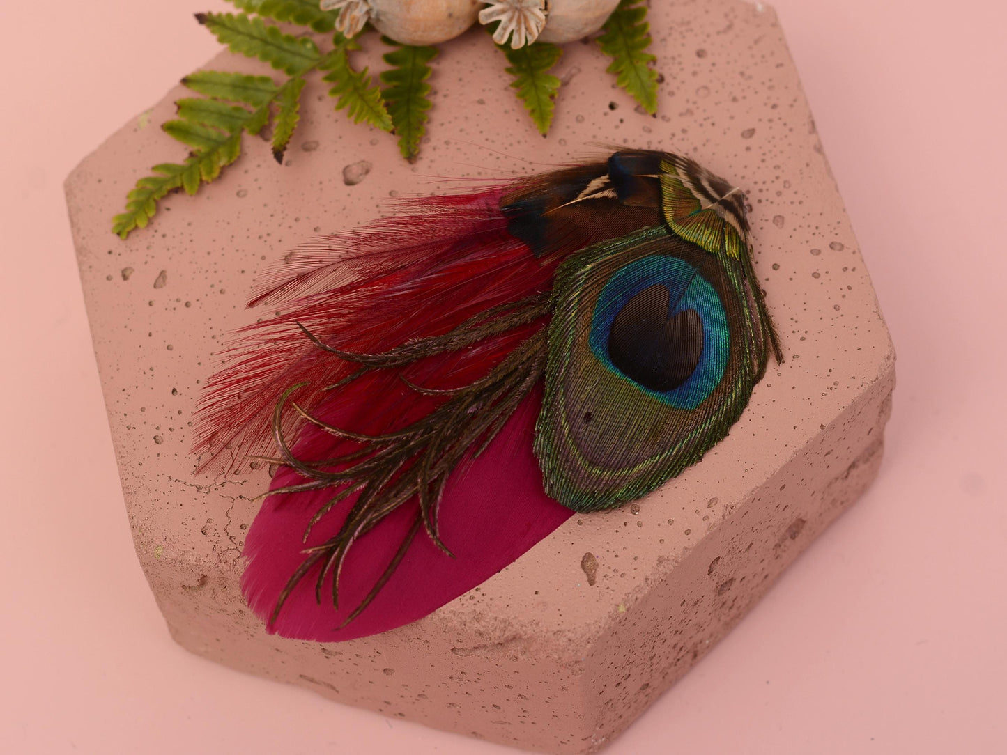 Burgundy and Peacock Feather Hair Clip | Peacock Feather Fascinator | Peacock Feather Headpiece | Bridal Hair Clip | Bridesmaid Hair Clip