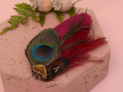 Burgundy and Peacock Feather Hair Clip | Peacock Feather Fascinator | Peacock Feather Headpiece | Bridal Hair Clip | Bridesmaid Hair Clip