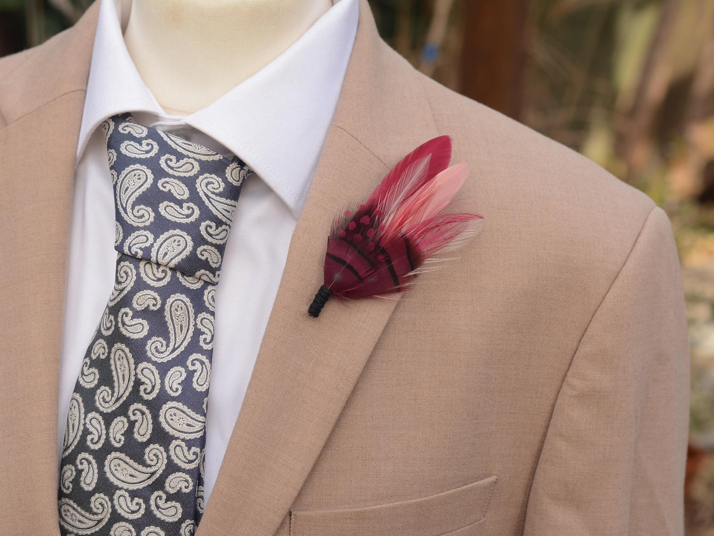 Berry Burgundy and Blush Pink Boutonniere No.123 | Burgundy Feather Hat Pin | Feather Brooch | Feather Lapel Pin
