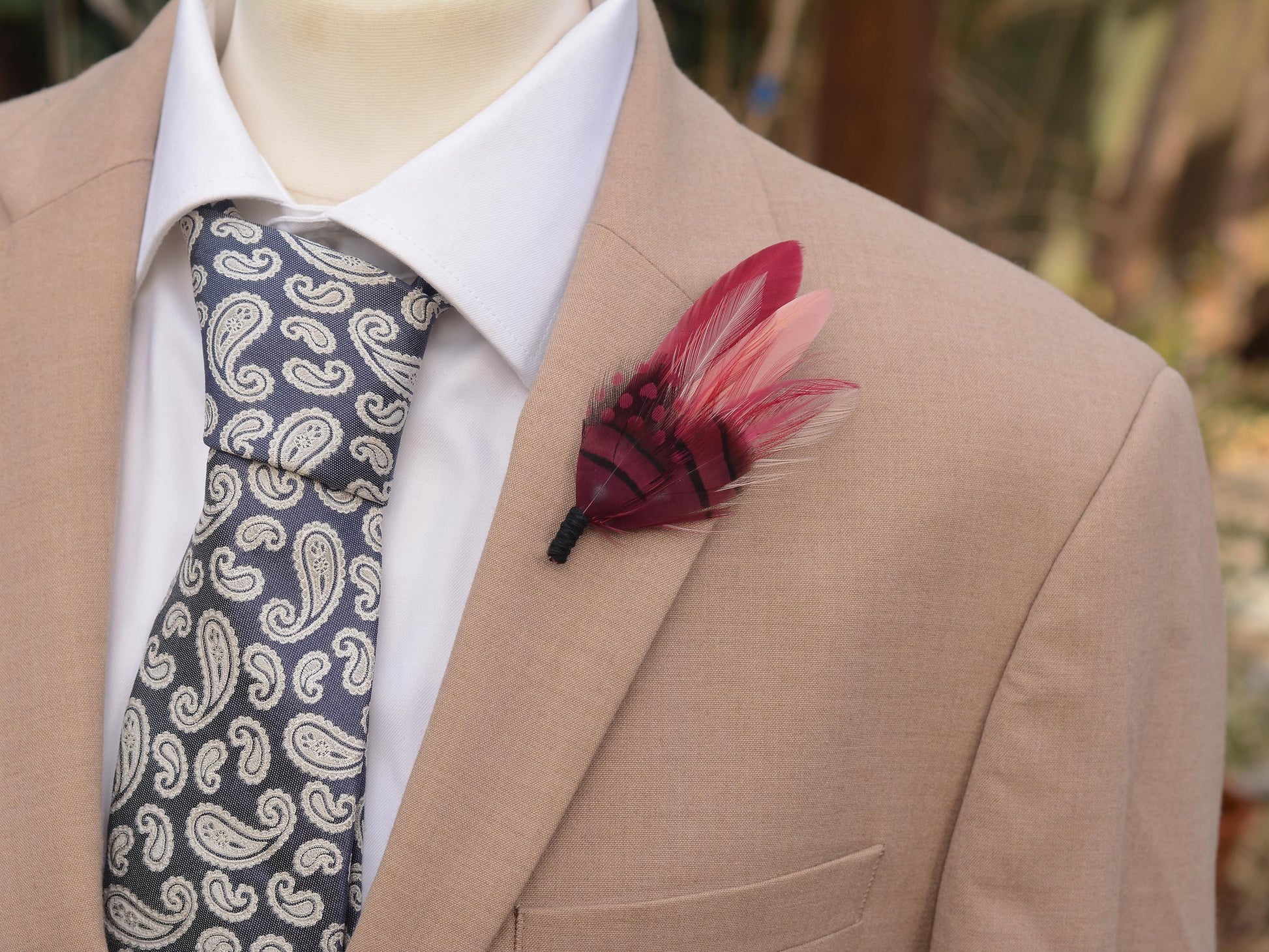 Berry Burgundy and Blush Pink Boutonniere No.123 | Burgundy Feather Hat Pin | Feather Brooch | Feather Lapel Pin