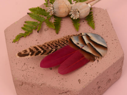 Burgundy, Partridge and Pheasant Feather Hair Clip | Pheasant Feather Fascinator | Feather Headpiece | Bridesmaid Hair Clip