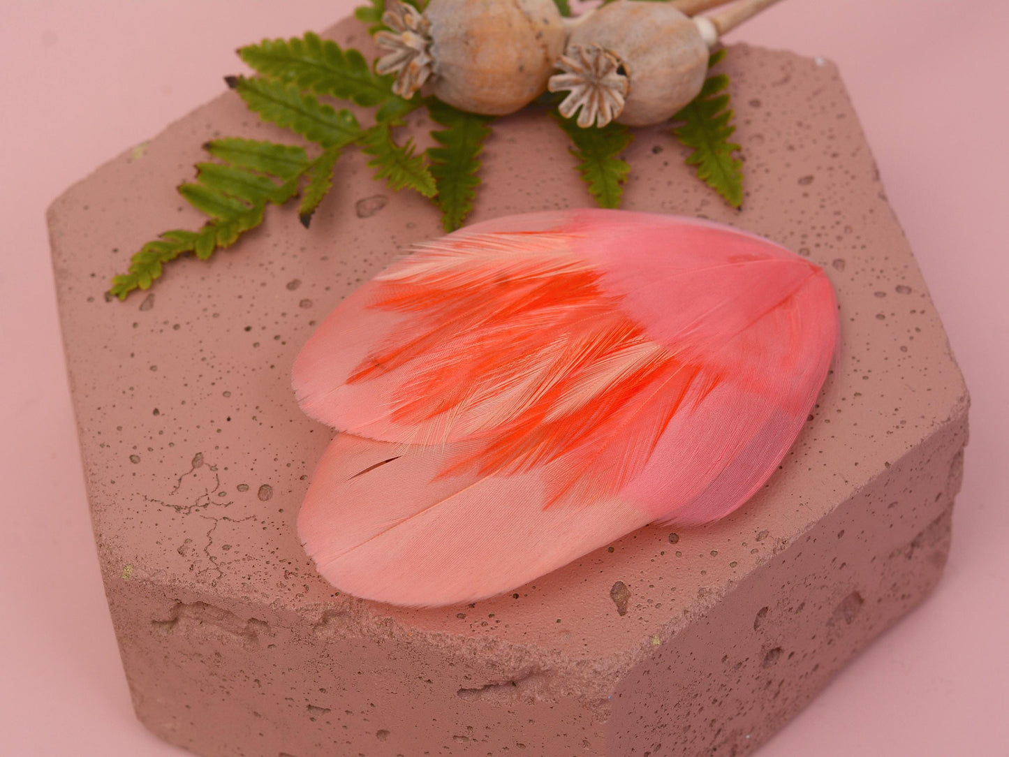Feather Hair Clip in Coral and Flamingo Pink | Feather Fascinator | Feather Headpiece | Bridal Hair Clip | Bridesmaids Hair Clip