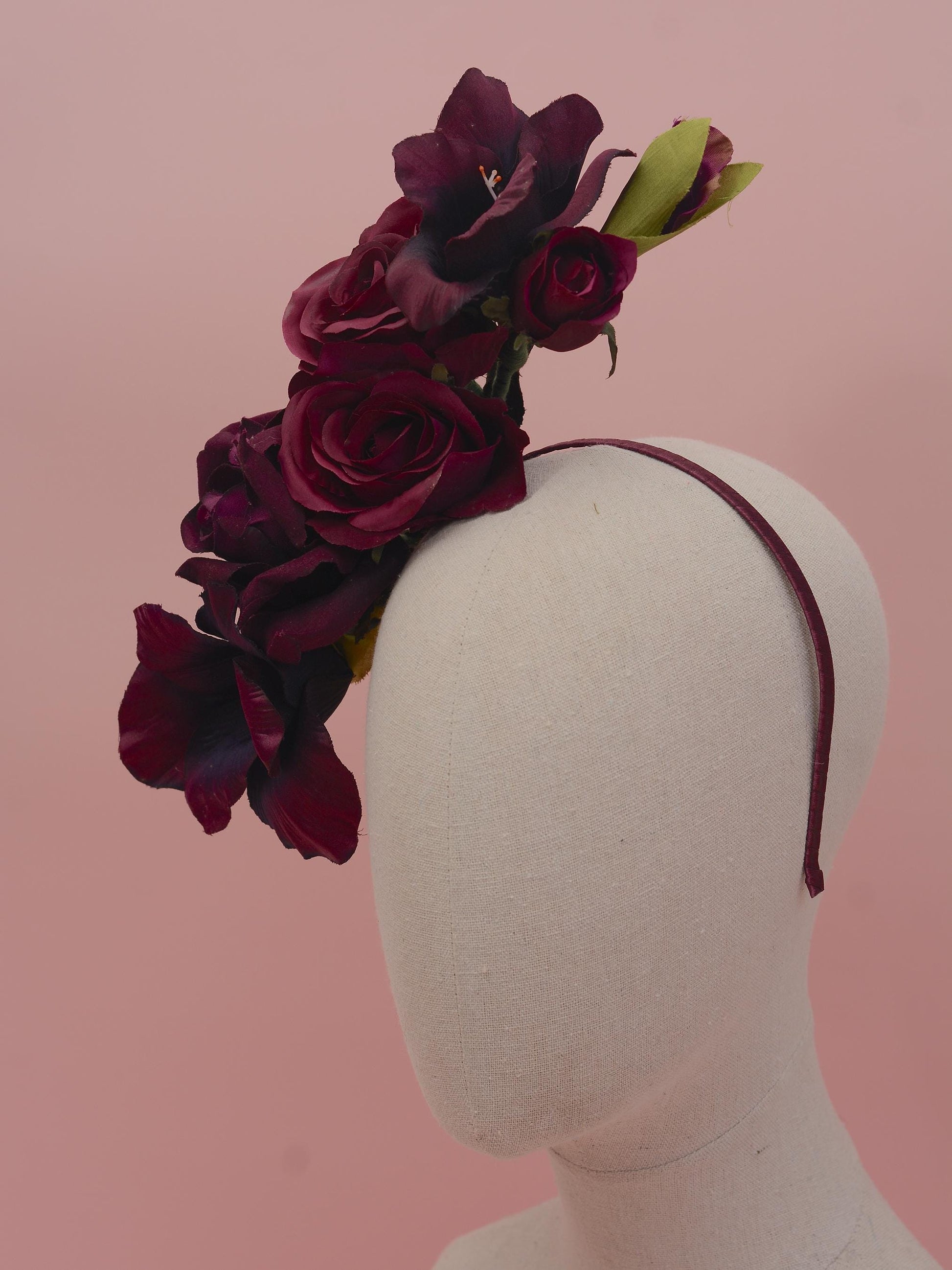 Sculptural Floating Plum Flower Headpiece | Floating Rose Headband | Flower Crown | Wedding Headpiece | Races Headpiece
