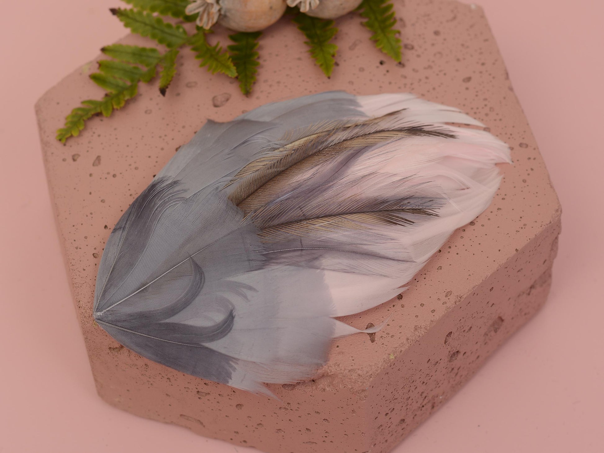 Feather Hair Clip in Silver Grey and Blush Pink | Feather Fascinator | Feather Headpiece | Wedding Fascinator | Bridal Headpiece