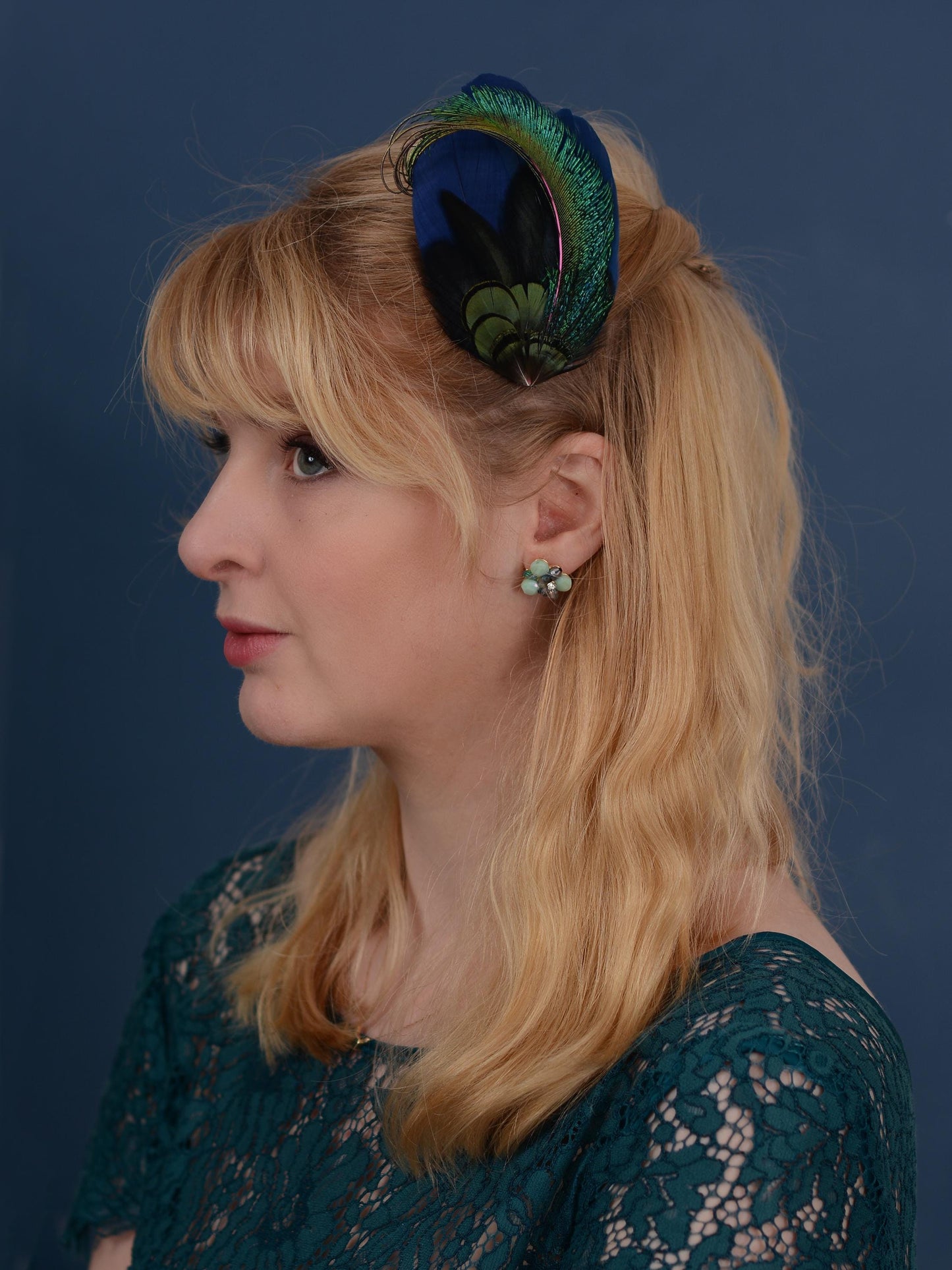 Navy Blue and Peacock Feather Hair Clip No.89 | Peacock Feather Fascinator | Peacock Feather Headpiece | Bridesmaid Hair Clip | Wedding
