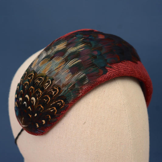 Burgundy and Pheasant Feather Bandeau Headband Fascinator | Pheasant Feather Hat | Wedding Fascinator