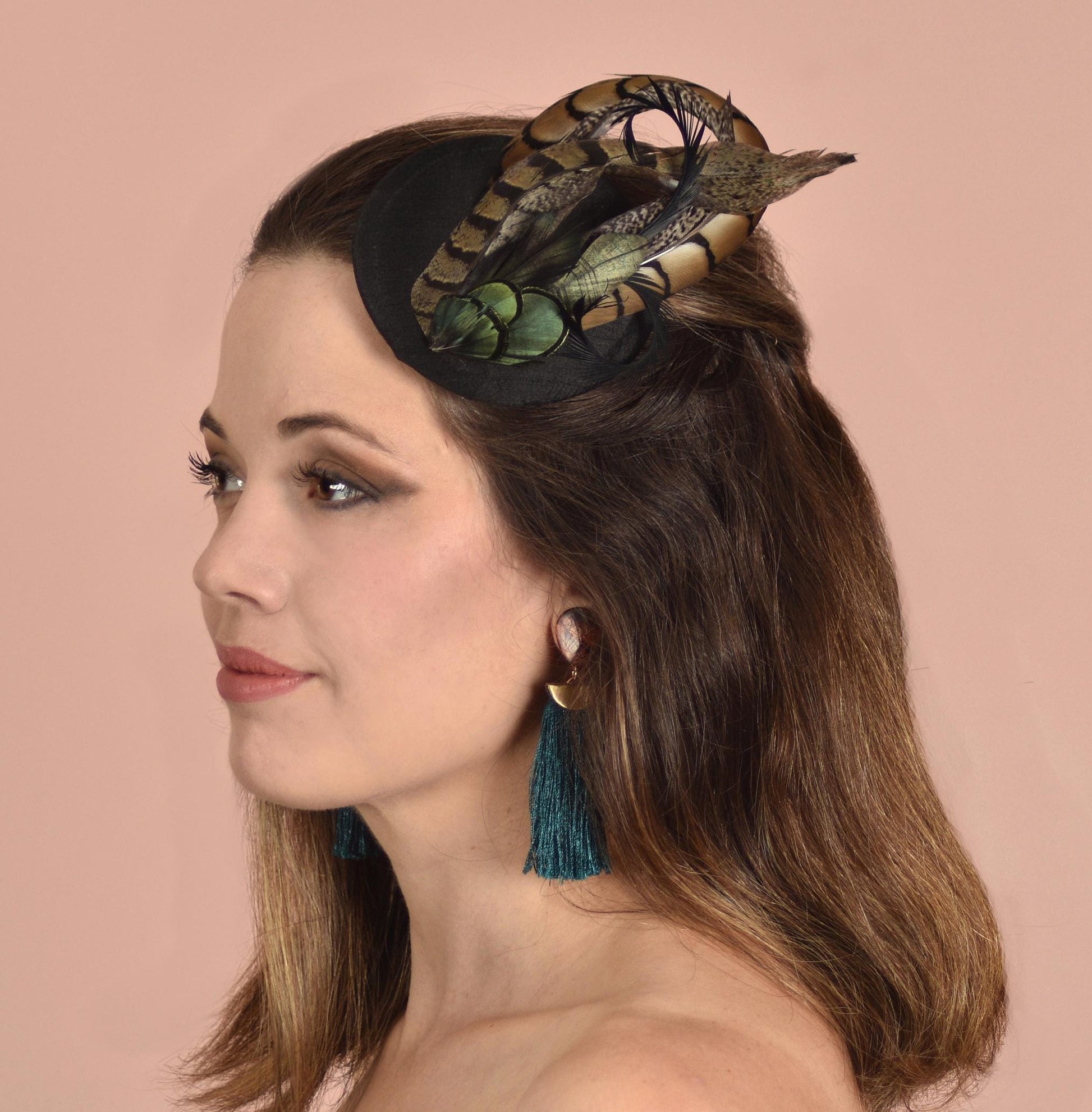 Black Pheasant Feather Fascinator | Black Feather Hat | Wedding Fascinator | Black Fascinator