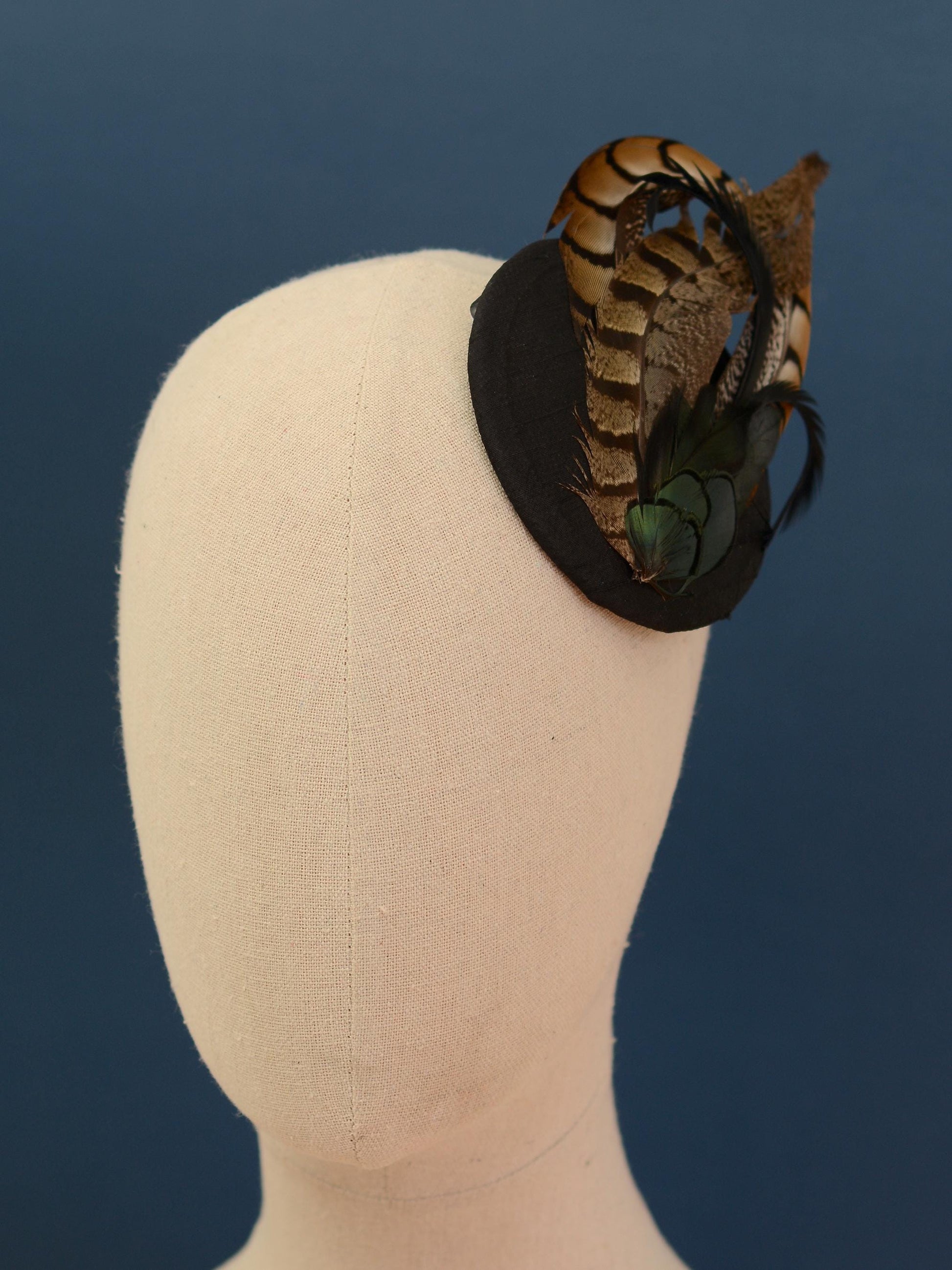Black Pheasant Feather Fascinator | Black Feather Hat | Wedding Fascinator | Black Fascinator