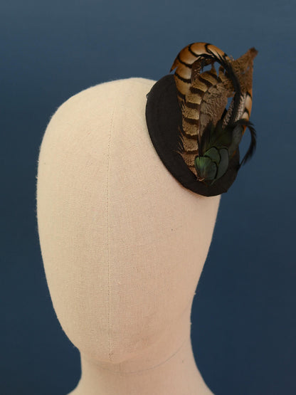 Black Pheasant Feather Fascinator | Black Feather Hat | Wedding Fascinator | Black Fascinator