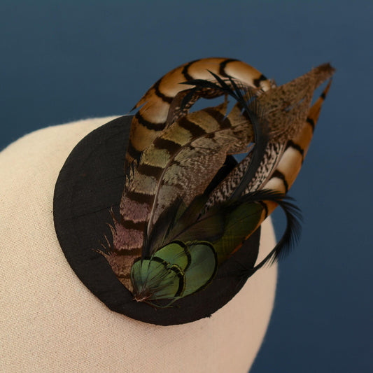 Black Pheasant Feather Fascinator | Black Feather Hat | Wedding Fascinator | Black Fascinator