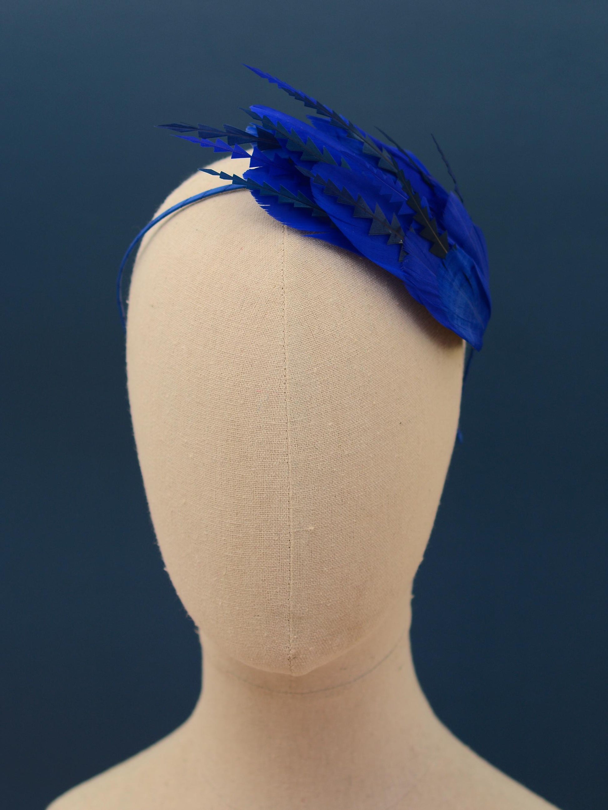 Cobalt Blue Feather Fascinator Headband No.006 | Blue Feather Headband | Blue Feather Headpiece