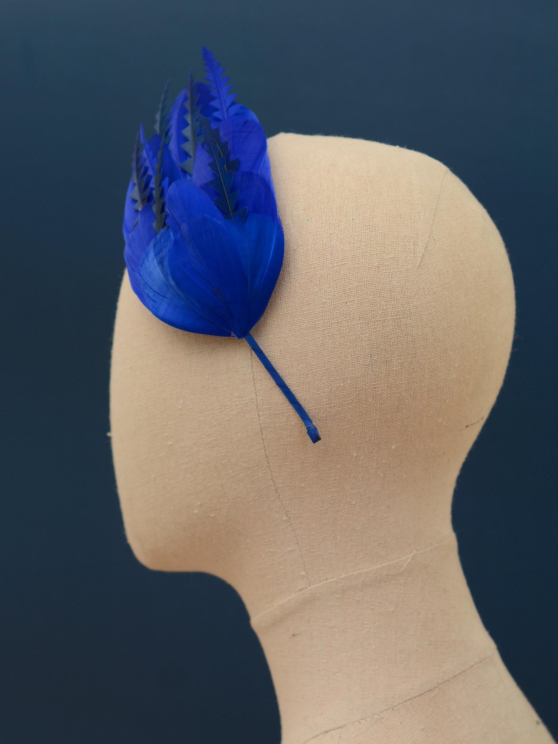 Cobalt Blue Feather Fascinator Headband No.006 | Blue Feather Headband | Blue Feather Headpiece